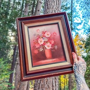 ❌SOLD❌Original Vintage Robert Cox framed flowers in vase red pink tone